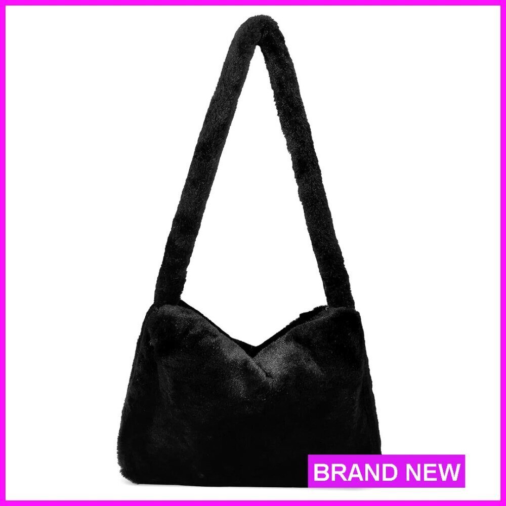 Large Faux Fur Tote Bag Hobo Shoulder Bag Plush Fuzzy Purse